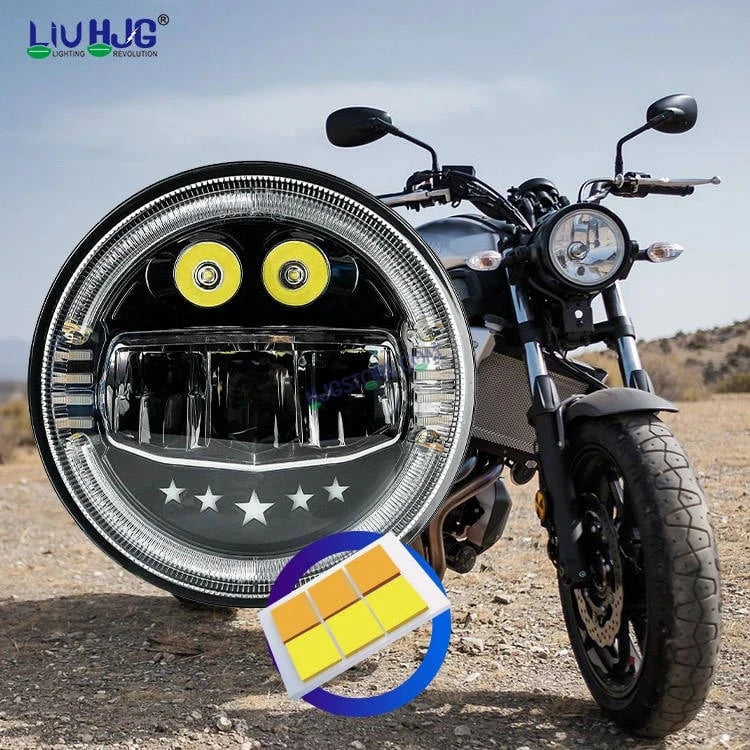HJG 7 Inch Star White LED Headlight New Model Minus Headlight Assembly for Thar Royal Enfield | 75-120W CREE/Osram LED Chip Multi color Compatible with Royal Enfield, Jeep, Thar, Gypsy - HJGstore.com