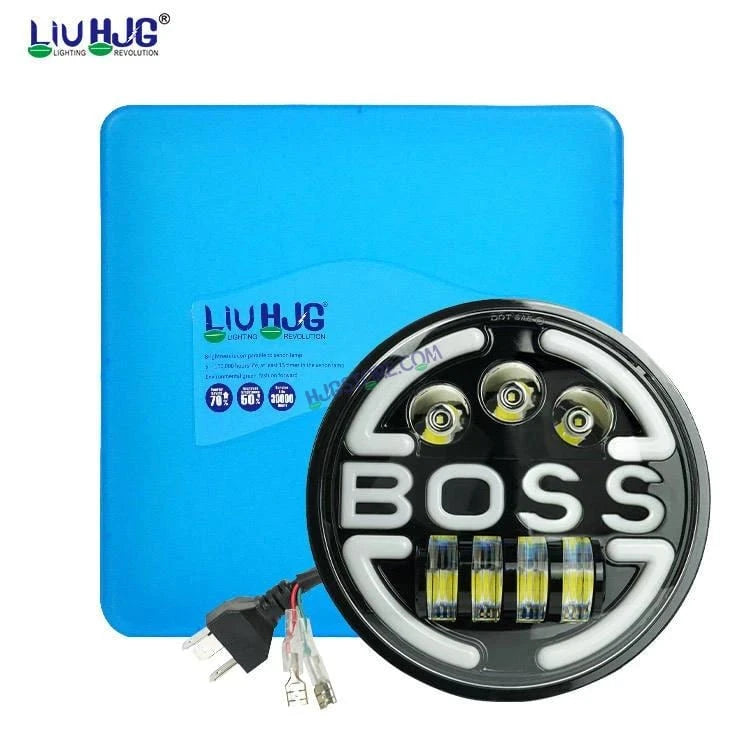 HJG 7 Inch Led Headlight Assembly Halo Lights Dual Color Yellow White 7 Inch Round Motorcycle Lights For Jeeps Universal Car Compatible with Royal Enfield, Jeep & Harley Davidson BOSS 2 - HJGstore.com