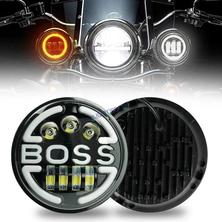 HJG 7 Inch Led Headlight Assembly Halo Lights Dual Color Yellow White 7 Inch Round Motorcycle Lights For Jeeps Universal Car Compatible with Royal Enfield, Jeep & Harley Davidson BOSS 2 - HJGstore.com