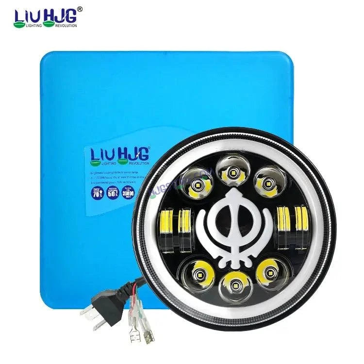 HJG 7 Inch Led Headlight Assembly Halo Lights Dual Color Yellow White 7 Inch Round Motorcycle Lights For Jeeps Universal Car Compatible with Royal Enfield, Jeep & Harley Davidson Khanda 2 - HJGstore.com