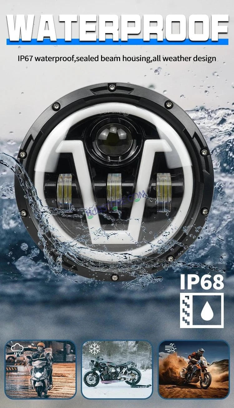 HJG 7 Inch Led Headlight Assembly Halo Lights Dual Color Yellow White 7 Inch Round Motorcycle Lights For Jeeps Universal Car Compatible with Royal Enfield, Jeep & Harley Davidson U 2 - HJGstore.com