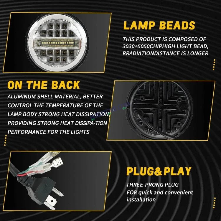 HJG 7 Inch Led Headlight Assembly Halo Lights Dual Color Yellow White 7 Inch Round Motorcycle Lights For Jeeps Universal Car Compatible with Royal Enfield, Jeep & Harley Davidson Diamond - HJGstore.com