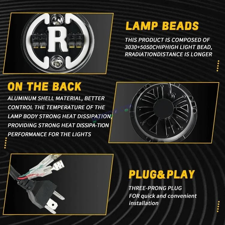 HJG 7 Inch Led Headlight Assembly Halo Lights Dual Color Yellow White 7 Inch Round Motorcycle Lights For Jeeps Universal Car Compatible with Royal Enfield, Jeep & Harley Davidson R 231048 2 - HJGstore.com