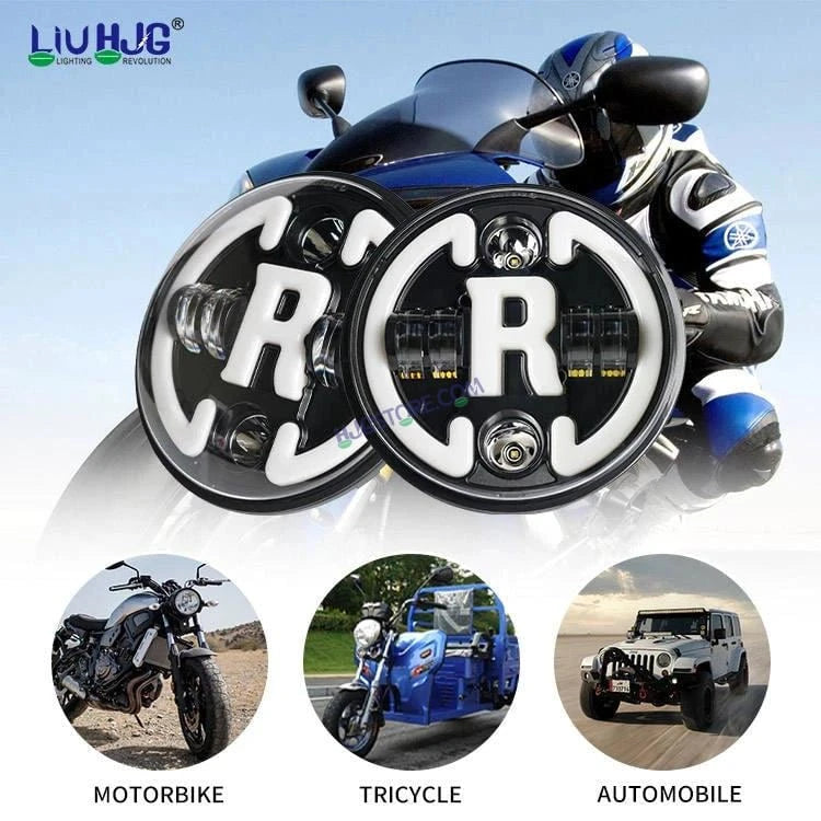 HJG 7 Inch Led Headlight Assembly Halo Lights Dual Color Yellow White 7 Inch Round Motorcycle Lights For Jeeps Universal Car Compatible with Royal Enfield, Jeep & Harley Davidson R 231048 2 - HJGstore.com