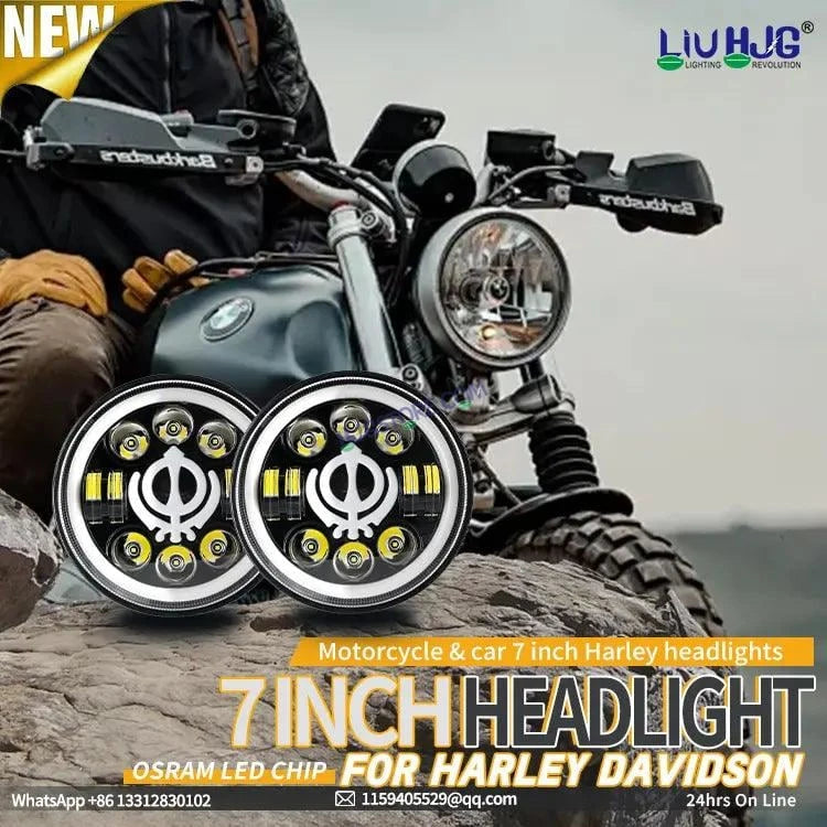 HJG 7 Inch Led Headlight Assembly Halo Lights Dual Color Yellow White 7 Inch Round Motorcycle Lights For Jeeps Universal Car Compatible with Royal Enfield, Jeep & Harley Davidson Khanda 2 - HJGstore.com