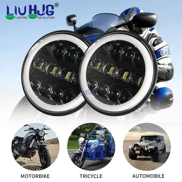 HJG 7 Inch Fashion Design Hi/lo Beam Black Round 7" Headlight 60w H4 Led Headlamp 7inch Drl Led Headlight 231045 2 - HJGstore.com