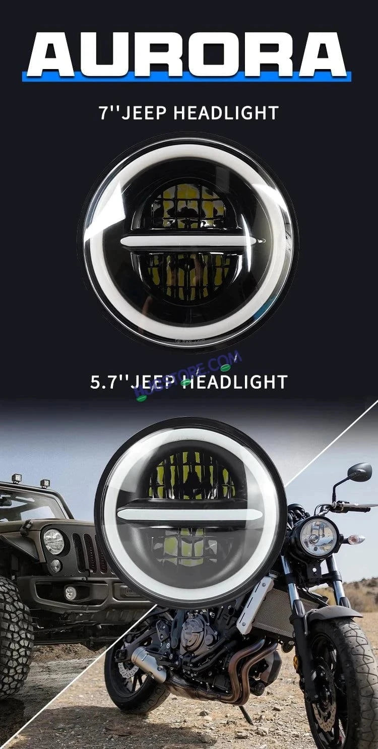 HJG 7 Inch 75W Minus New Model 75W Low Beam 110W Hi Beam LED Headlight Assembly White 7 Inch Round Motorcycle Lights For Jeeps Universal Car Compatible with Royal Enfield, Jeep & Harley Davidson LIU HJG New Box Minus 7 Inch - HJGstore.com