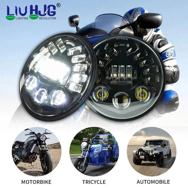 HJG 7 Inch Led Headlight Halo Lights Dual Color Yellow White 90w 7 Inch Round Motorcycle Lights For Jeeps Universal Car Compatible with Royal Enfield, Jeep & Harley Davidson 231047 - HJGstore.com