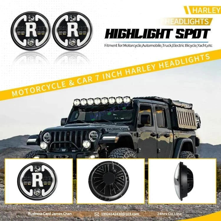 HJG 7 Inch Led Headlight Assembly Halo Lights Dual Color Yellow White 7 Inch Round Motorcycle Lights For Jeeps Universal Car Compatible with Royal Enfield, Jeep & Harley Davidson R 231048 2 - HJGstore.com