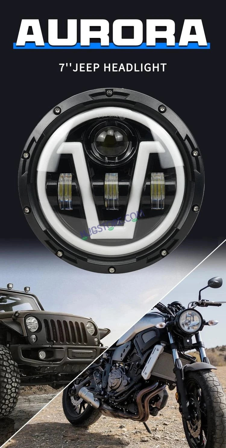 HJG 7 Inch Led Headlight Assembly Halo Lights Dual Color Yellow White 7 Inch Round Motorcycle Lights For Jeeps Universal Car Compatible with Royal Enfield, Jeep & Harley Davidson U 2 - HJGstore.com