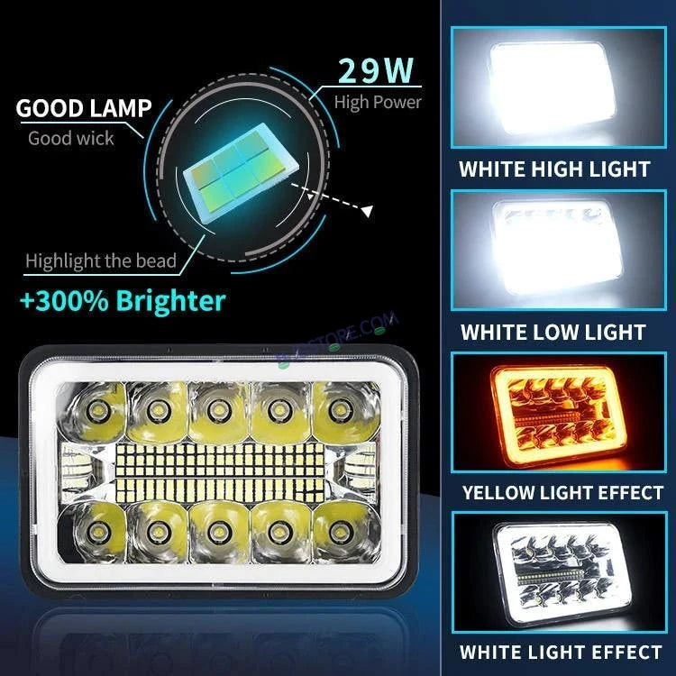HJG New Model Reflector Lens Headlight Assembly Square 12v 45w 4x6" 5x7" Inch Led Headlights For Jeep, Splendor Headlight Assembly HJG 231200 - HJGstore.com