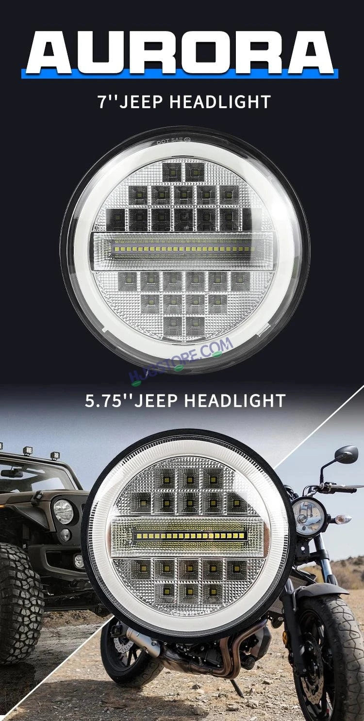 HJG 7 Inch Led Headlight Assembly Halo Lights Dual Color Yellow White 7 Inch Round Motorcycle Lights For Jeeps Universal Car Compatible with Royal Enfield, Jeep & Harley Davidson Diamond - HJGstore.com
