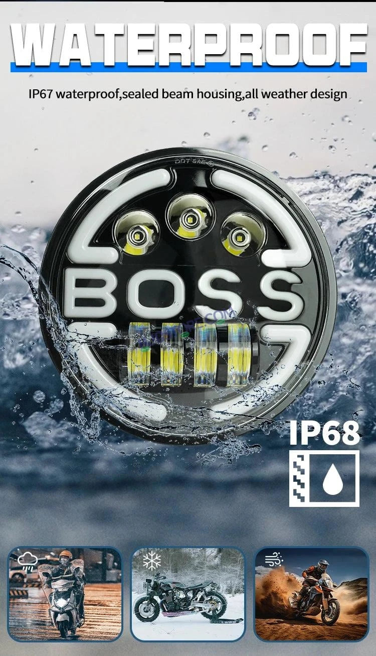 HJG 7 Inch Led Headlight Assembly Halo Lights Dual Color Yellow White 7 Inch Round Motorcycle Lights For Jeeps Universal Car Compatible with Royal Enfield, Jeep & Harley Davidson BOSS 2 - HJGstore.com