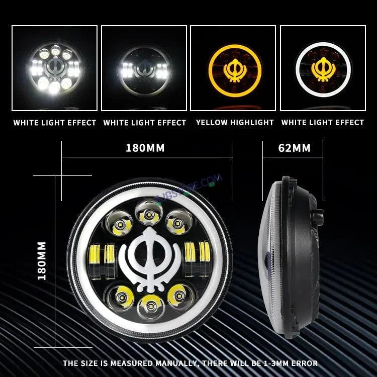 HJG 7 Inch Led Headlight Assembly Halo Lights Dual Color Yellow White 7 Inch Round Motorcycle Lights For Jeeps Universal Car Compatible with Royal Enfield, Jeep & Harley Davidson Khanda 2 - HJGstore.com