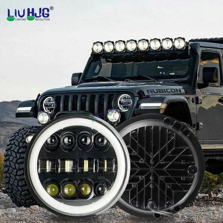 HJG 7 Inch Fashion Design Hi/lo Beam Black Round 7" Headlight 60w H4 Led Headlamp 7inch Drl Led Headlight 231045 2 - HJGstore.com