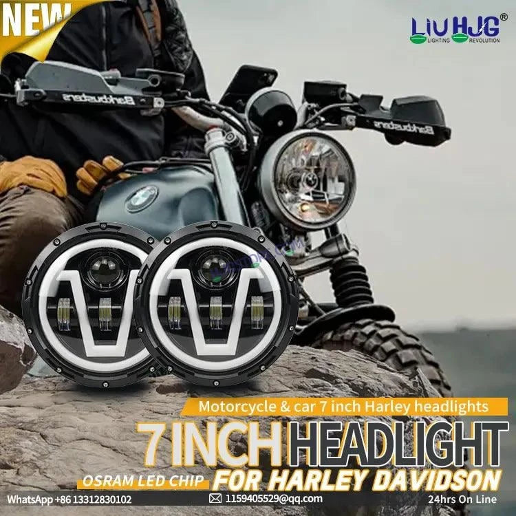 HJG 7 Inch Led Headlight Assembly Halo Lights Dual Color Yellow White 7 Inch Round Motorcycle Lights For Jeeps Universal Car Compatible with Royal Enfield, Jeep & Harley Davidson U 2 - HJGstore.com