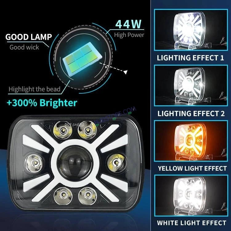 HJG X Shape Splendor Lens Headlight Assembly Square 12v 45w 4x6" 5x7" Inch Led Headlights For Jeep, Splendor Headlight Assembly HJG 231200 - HJGstore.com