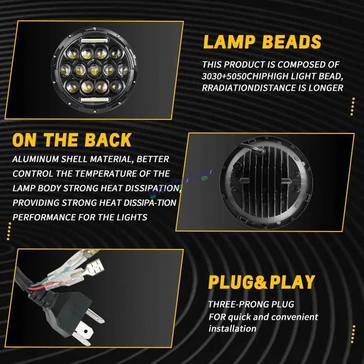 HJG 7 Inch Led Headlight Assembly Halo Lights Dual Color Yellow White 7 Inch Round Motorcycle Lights For Jeeps Universal Car Compatible with Royal Enfield, Jeep & Harley Davidson 231042 2 - HJGstore.com
