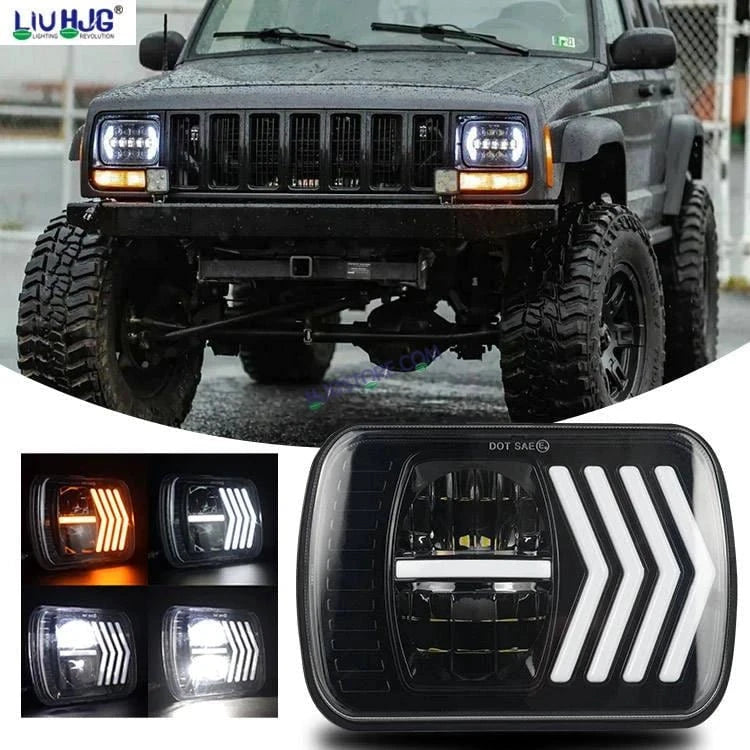 HJG 90w Hi/lo Beam 6x7 5x7 Projector Sealed Beam Rectangle Truck Led Headlights With Drl 231194 - HJGstore.com