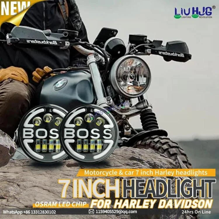 HJG 7 Inch Led Headlight Assembly Halo Lights Dual Color Yellow White 7 Inch Round Motorcycle Lights For Jeeps Universal Car Compatible with Royal Enfield, Jeep & Harley Davidson BOSS 2 - HJGstore.com
