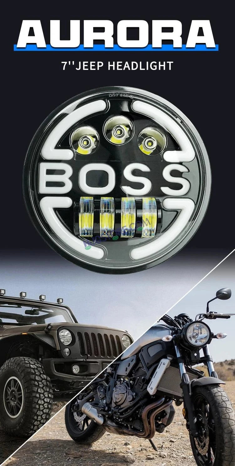 HJG 7 Inch Led Headlight Assembly Halo Lights Dual Color Yellow White 7 Inch Round Motorcycle Lights For Jeeps Universal Car Compatible with Royal Enfield, Jeep & Harley Davidson BOSS 2 - HJGstore.com