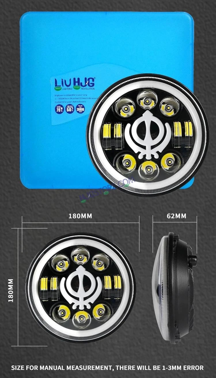 HJG 7 Inch Led Headlight Assembly Halo Lights Dual Color Yellow White 7 Inch Round Motorcycle Lights For Jeeps Universal Car Compatible with Royal Enfield, Jeep & Harley Davidson Khanda 2 - HJGstore.com