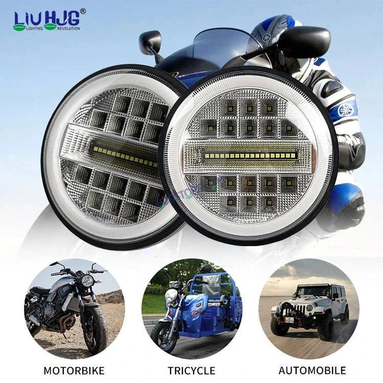 HJG 7 Inch Led Headlight Assembly Halo Lights Dual Color Yellow White 7 Inch Round Motorcycle Lights For Jeeps Universal Car Compatible with Royal Enfield, Jeep & Harley Davidson Diamond - HJGstore.com