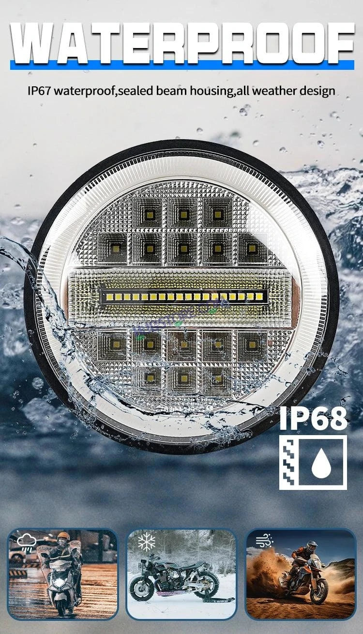 HJG 7 Inch Led Headlight Assembly Halo Lights Dual Color Yellow White 7 Inch Round Motorcycle Lights For Jeeps Universal Car Compatible with Royal Enfield, Jeep & Harley Davidson Diamond - HJGstore.com