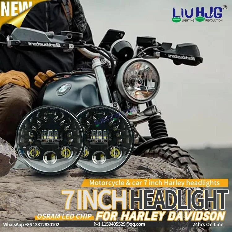 HJG 7 Inch Led Headlight Halo Lights Dual Color Yellow White 90w 7 Inch Round Motorcycle Lights For Jeeps Universal Car Compatible with Royal Enfield, Jeep & Harley Davidson 231047 - HJGstore.com