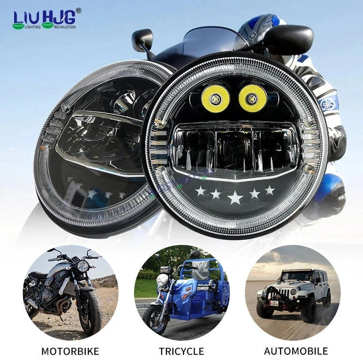 HJG 7 Inch Star White LED Headlight New Model Minus Headlight Assembly for Thar Royal Enfield | 75-120W CREE/Osram LED Chip Multi color Compatible with Royal Enfield, Jeep, Thar, Gypsy - HJGstore.com