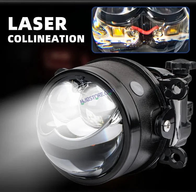 HJG 3 Inch Bi LED Car Projector 140W H8/H9/H11/H16 Foglight with Laser Spot and Wide Spread Red DRL/White/Yellow/Warm White Light 140W Foglight Ultra Wide Dual Intensity LED Driving Fog Lights 3000K/4300K/6500K Universal For All Cars & Bikes H8/H9/H11/H16 - HJGstore.com