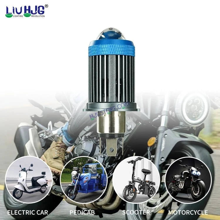 HJG H4 Lens Headlight Bulb with Cooling Fan New Model White Yellow LED Headlight Bulb H4 For All Motorcycles (Low and High Beam Bulbs (White/Yellow) White Yellow 40W Lens) LIU HJG H4 Lens Headlight with Cooling Fan - Type H4 - HJGstore.com