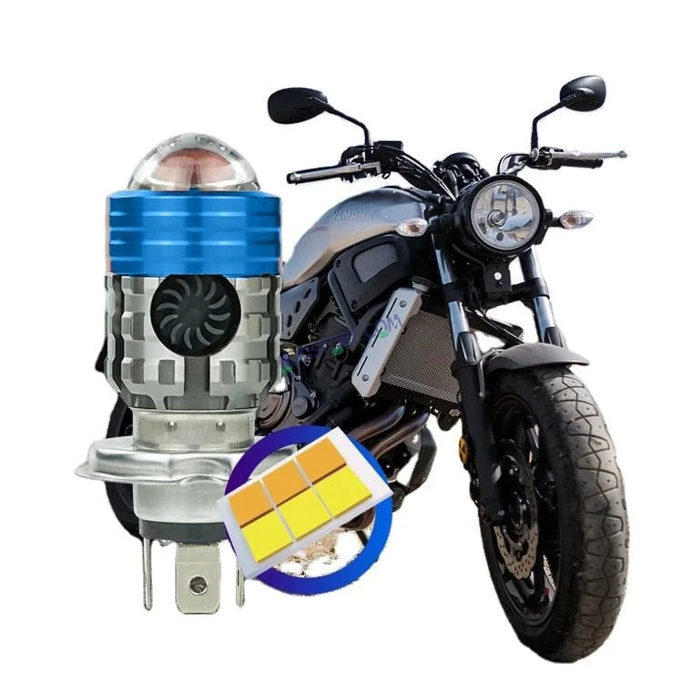 HJG H4 Lens Headlight Bulb with Cooling Fan New Model White Yellow LED Headlight Bulb H4 For All Motorcycles (Low and High Beam Bulbs (White/Yellow) White Yellow 40W Lens) LIU HJG H4 Lens Headlight with Cooling Fan - Type H4 - HJGstore.com