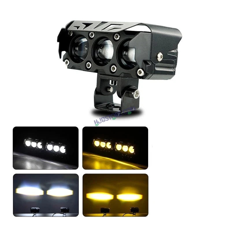 HJG Future Eyes 3 Lens Foglight with Wiring Harness Kit 120W 3 Lens Projector Lens Fog Light 120W Foglight Ultra Wide Dual Intensity LED Fog Lights White/Yellow Universal For All Cars & Bikes LIU HJG Future Eyes 3 Lens Foglight with Wiring Harness Kit - HJGstore.com