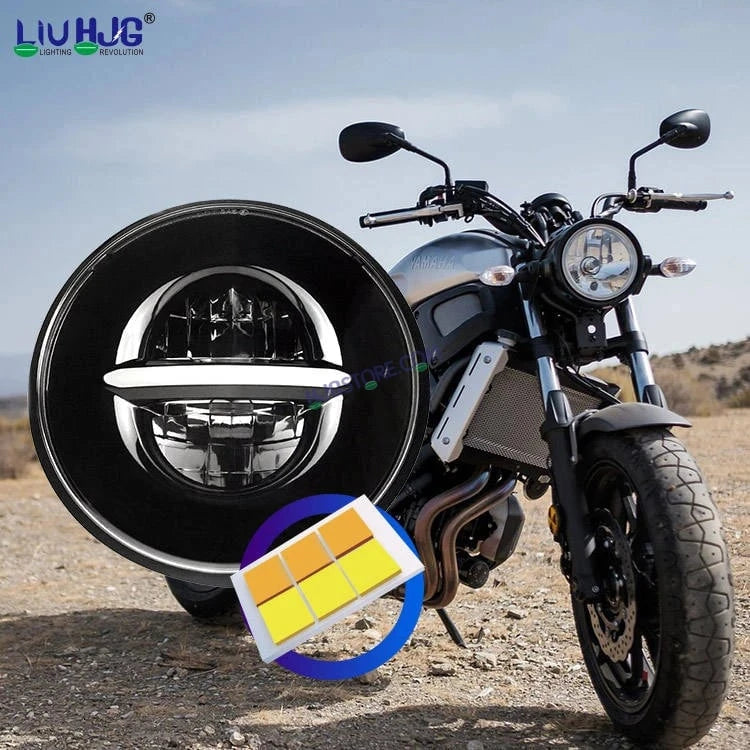 HJG 7 Inch Minus LED Headlight Assembly Halo Lights Dual Color Yellow White 7 Inch Round Motorcycle Lights For Jeeps Universal Car Compatible with Royal Enfield, Jeep & Harley Davidson Minus Line Without Ring - HJGstore.com
