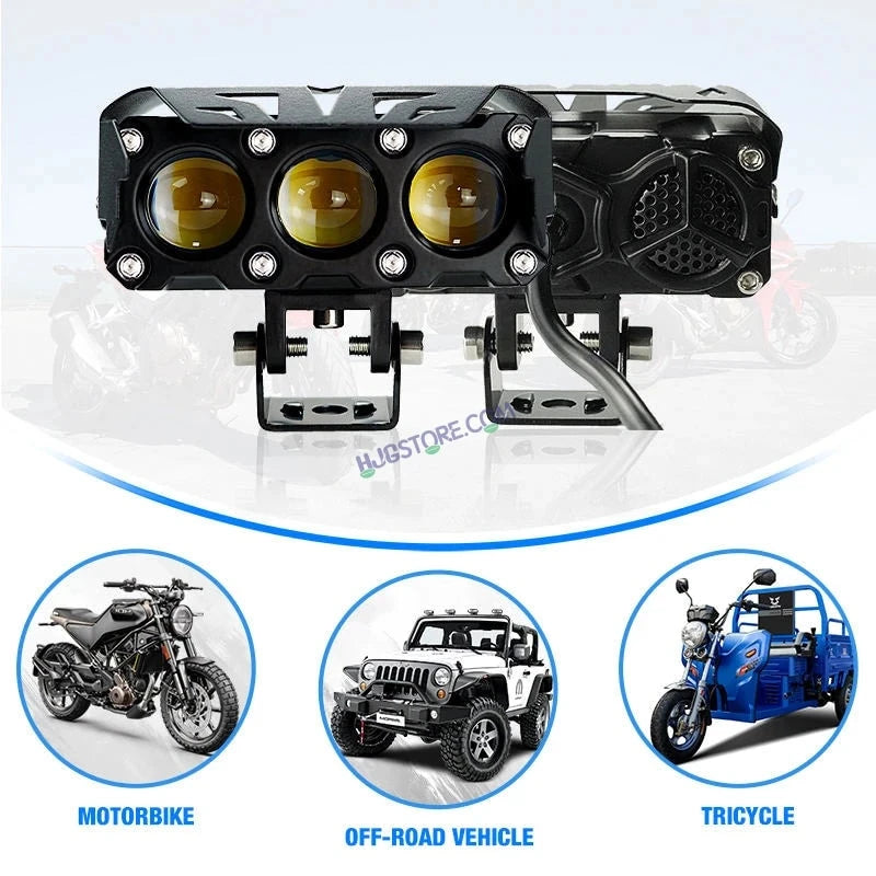 HJG Future Eyes 3 Lens Foglight with Wiring Harness Kit 120W 3 Lens Projector Lens Fog Light 120W Foglight Ultra Wide Dual Intensity LED Fog Lights White/Yellow Universal For All Cars & Bikes LIU HJG Future Eyes 3 Lens Foglight with Wiring Harness Kit - HJGstore.com