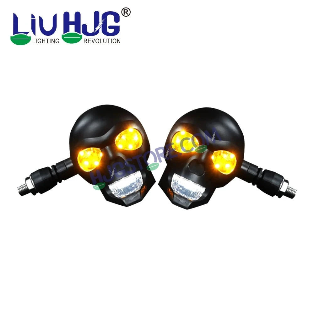 HJG Skull Indicator Skull Shape Turn Signal Lights Indicator Universal for All Bikes Models Turn Signal Lights Motorcycle Set of 2 LIU HJG Skull Indicator - HJGstore.com