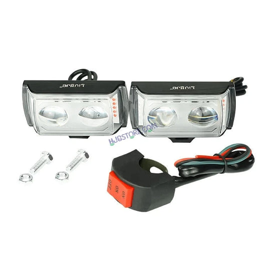 HJG 2 LED with Red Blue Flash Strobe 2pc LIU HJG Fog Light with Switch Combo for Bikes and Cars High Power, Heavy clamp and Strong aluminum. (2 LED Fog) White/Yellow Projector, Red Blue Strobe Flash - HJGstore.com