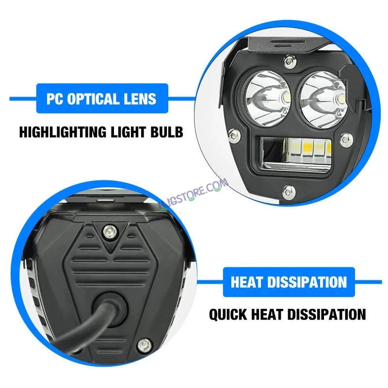 HJG 2 LED Robotic 140W Foglight with Spot and Wide Spread White/Yellow Light 140W Foglight Ultra Wide Dual Intensity LED Driving Fog Lights White/Yellow (2*70W = 140W Total) Universal For All Cars & Bikes LIU HJG Robotic 2 LED 140W Foglight White/Yellow - HJGstore.com