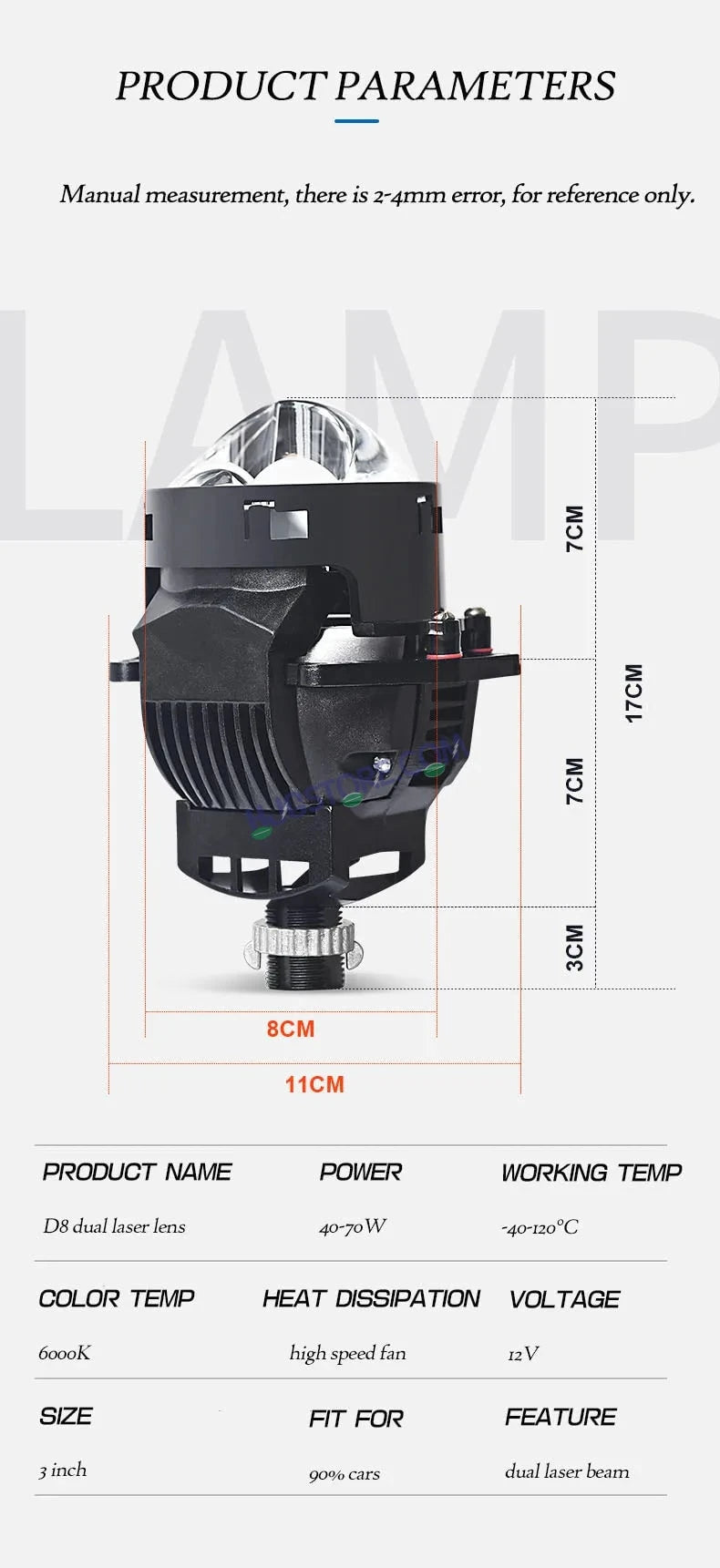 HJG 3 Inch Bi LED Car Projector 140W H8/H9/H11/H16 Foglight with Laser Spot and Wide Spread Red DRL/White/Yellow/Warm White Light 140W Foglight Ultra Wide Dual Intensity LED Driving Fog Lights 3000K/4300K/6500K Universal For All Cars & Bikes H8/H9/H11/H16 - HJGstore.com