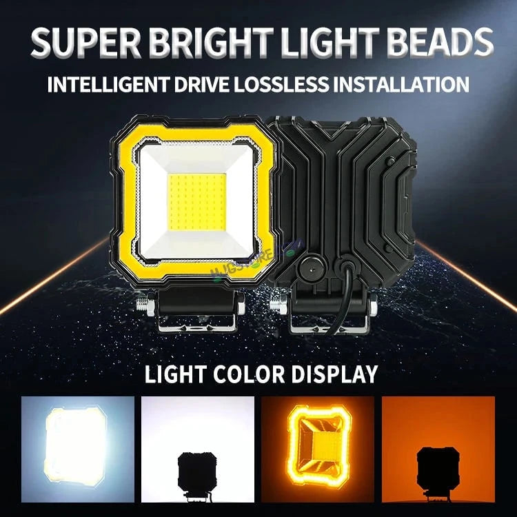 HJG Single LED New Model Square Fog Light 60W LIU HJG Square Fog Light with Red DRL For Universal For Bike Universal For Car (Set of 2) 60W HJG Square Foglight with Red DRL, Flash Mode - HJGstore.com
