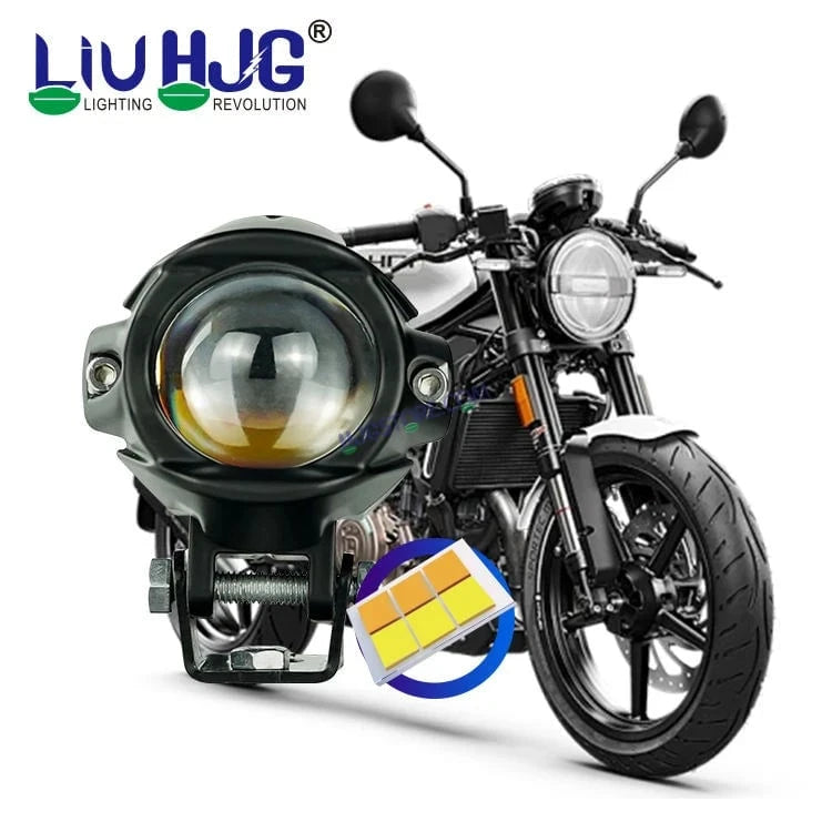 HJG New Model Alien Projector LED Fog Light Dual Shot 80W Fog Light For Bike/Car/Thar/Jeep ( Cool White/Yellow with Red DRL, 40W each * 2 = 80W Total ) - Pack of 2 - HJGstore.com
