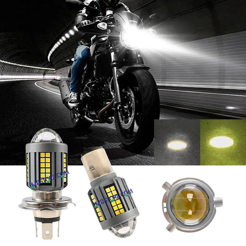 HJG H4 Lens New Model White Yellow LED Headlight Bulb H4 For All Motorcycles (Low and High Beam Bulbs (White) White Yellow 50W Lens) - Type H4 - HJGstore.com