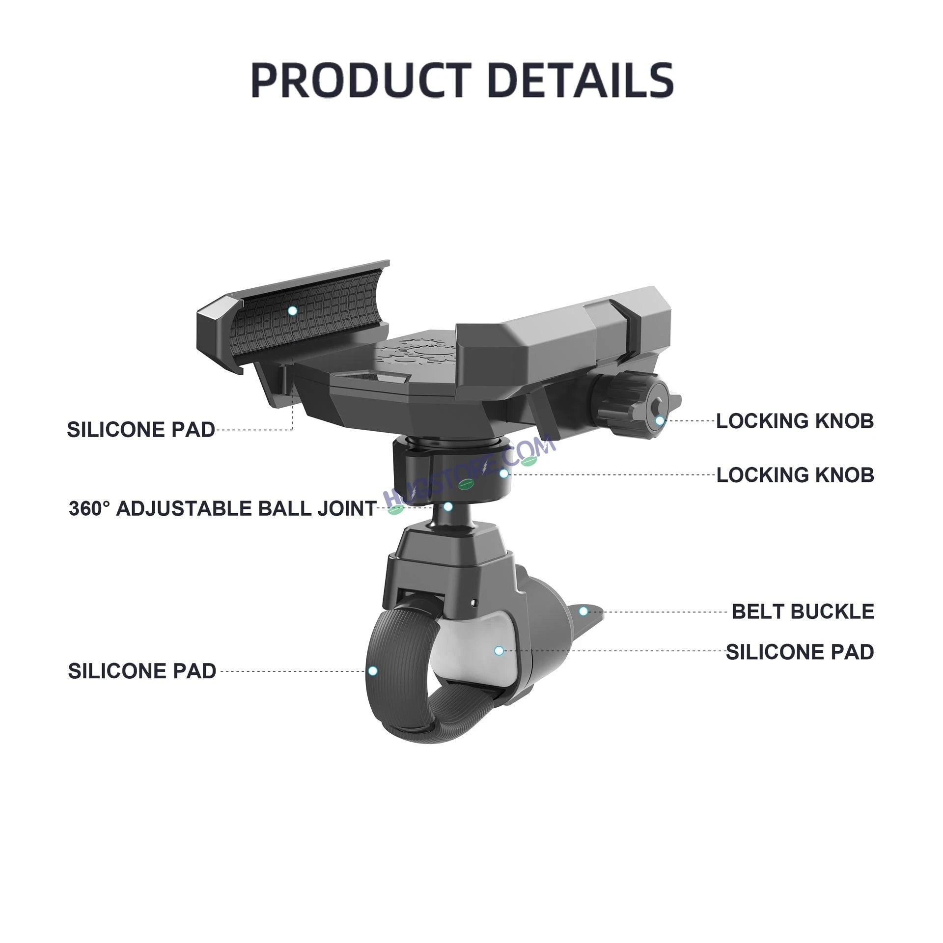 HJG Compact Pro 7579 Type-C Shockproof Mobile Holder with Jaw Grip Damper Anti Vibration with Type-C USB Charger for Bike, Two Wheelers Universal HJG Mobile Holder Pro 7579 Anti-Shake Anti-Theft Zero Vibration Shockproof Mobile Holder with Type-C Charger - HJGstore.com