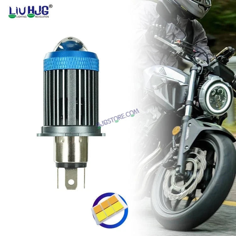 HJG H4 Lens Headlight Bulb with Cooling Fan New Model White Yellow LED Headlight Bulb H4 For All Motorcycles (Low and High Beam Bulbs (White/Yellow) White Yellow 40W Lens) LIU HJG H4 Lens Headlight with Cooling Fan - Type H4 - HJGstore.com