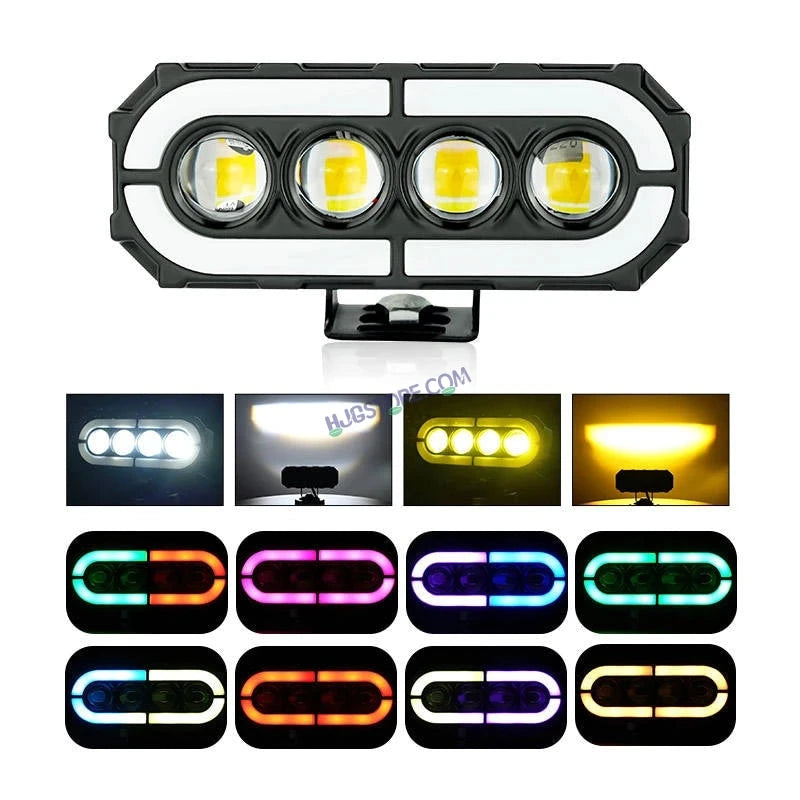 HJG 4 Lens with RGB Ring DRL 4 Projector Lens 2pc Foglight with RGB Ring 4 LED Projector Fog 120W with RGB DRL Foglight Ultra Wide Dual Intensity LED Fog Lights White/Yellow/RGB DRL Projector (120W) Universal For All Cars & Bikes LIU HJG 4 Lens RGB Ring - HJGstore.com