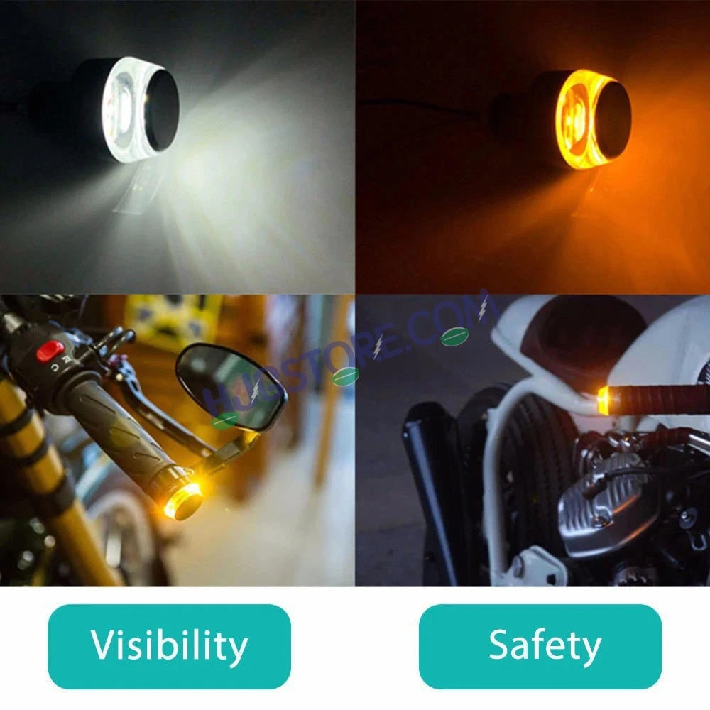 HJG Handle Light White/Yellow Motorcycle Handlebar Light White Yellow Bike Turn Signals Waterproof Flexible Blinker Bright LED Handlebar Light Universal For All Bike Models Motorcycle Handle Light LIU HJG Handle Light, Universal for All Bikes, Pack of 2 - HJGstore.com