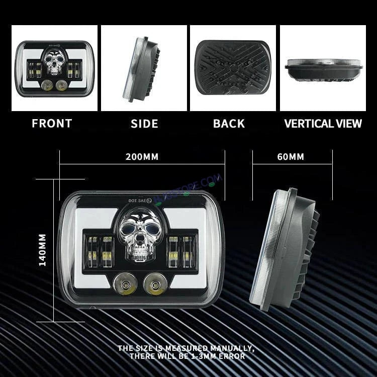 HJG Skull Lens Headlight Assembly Square 12v 45w 4x6" 5x7" Inch Led Headlights For Jeep, Splendor Headlight Assembly HJG 231198 - HJGstore.com