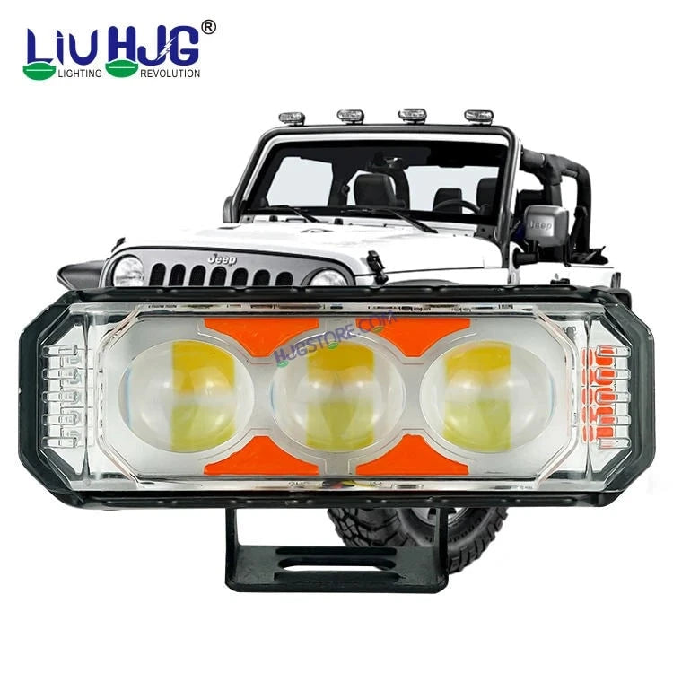 HJG 3 LED Light Bar 2pc with Red Blue Flash Strobe Fog Light for Bikes and Cars High Power, Heavy clamp and Strong aluminum. (3 LED Fog Light Bar Single) White/Yellow, Red Blue Strobe Flash, Pack of 2 - HJGstore.com
