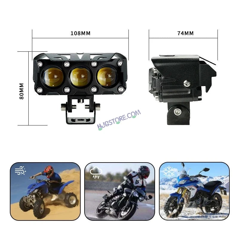 HJG Future Eyes 3 Lens Foglight with Wiring Harness Kit 120W 3 Lens Projector Lens Fog Light 120W Foglight Ultra Wide Dual Intensity LED Fog Lights White/Yellow Universal For All Cars & Bikes LIU HJG Future Eyes 3 Lens Foglight with Wiring Harness Kit - HJGstore.com